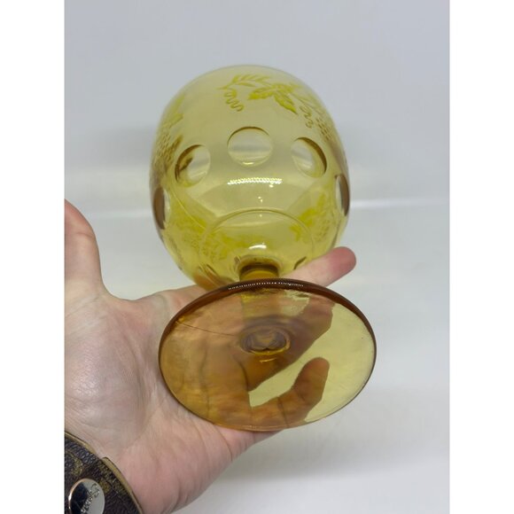 VTG Bartlett Collins Goblet Amber Thumbprint Grapes Etched Single Glass Yellow - Picture 5 of 8